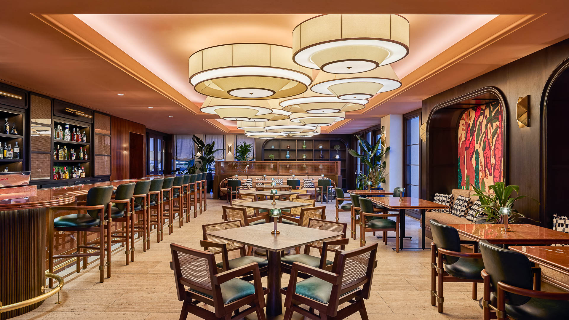 a room with tables and chairs