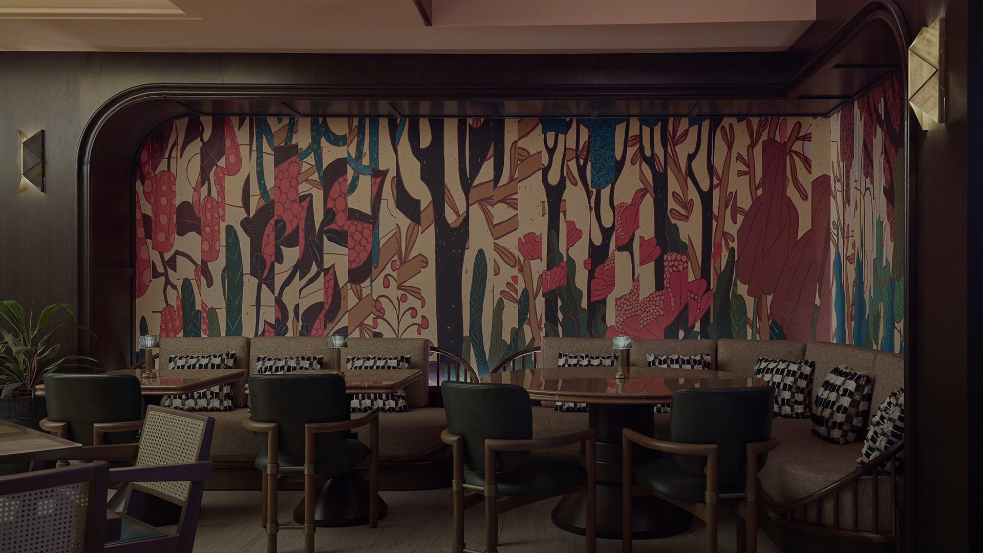 a room with a table and chairs