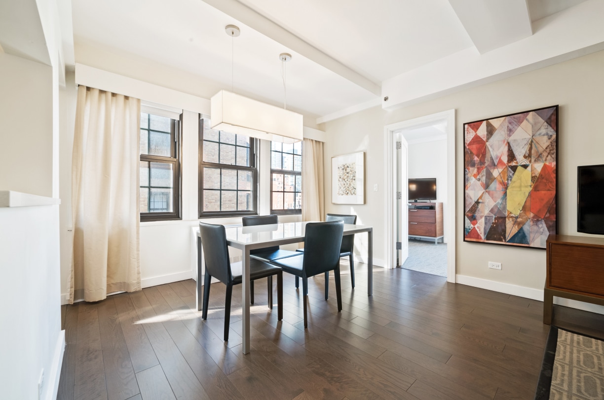 a dining table in a room