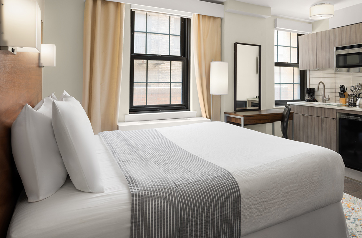 a bed in a room