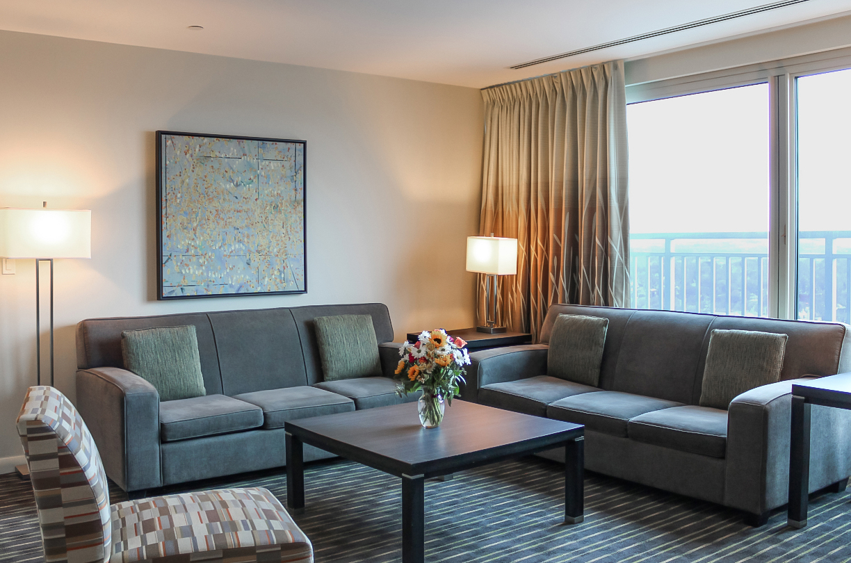 a living room with couches and a table