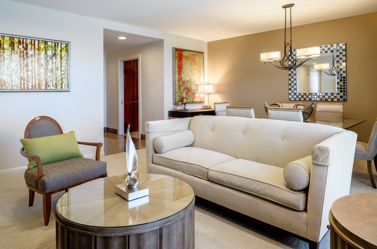 a living room with a couch and a table