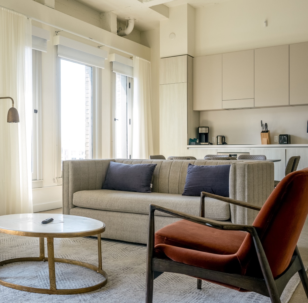 a living room with a couch and a coffee table