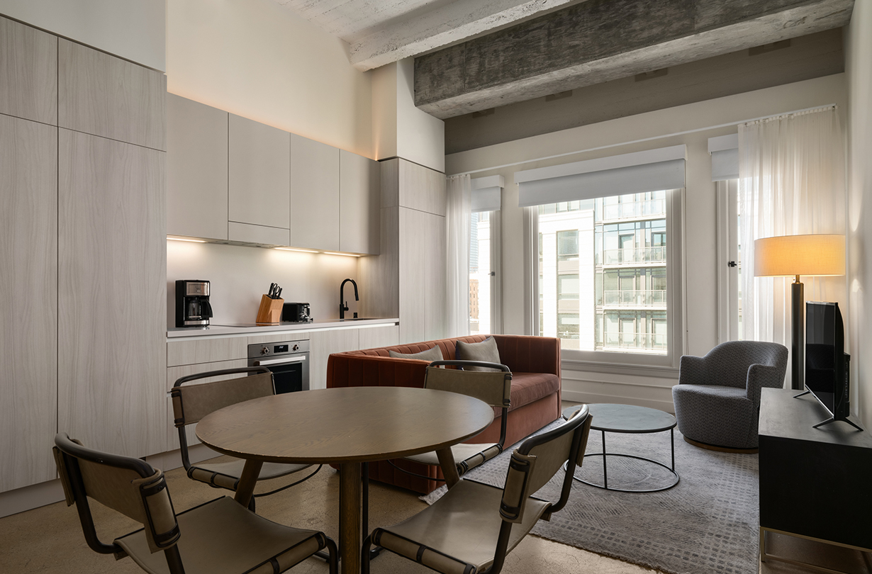 a room with a couch and a table