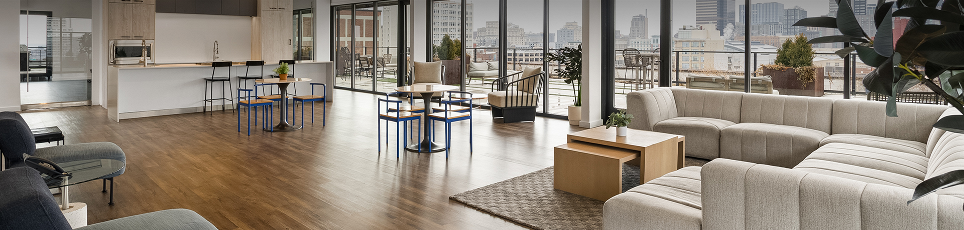 a room with a table and chairs