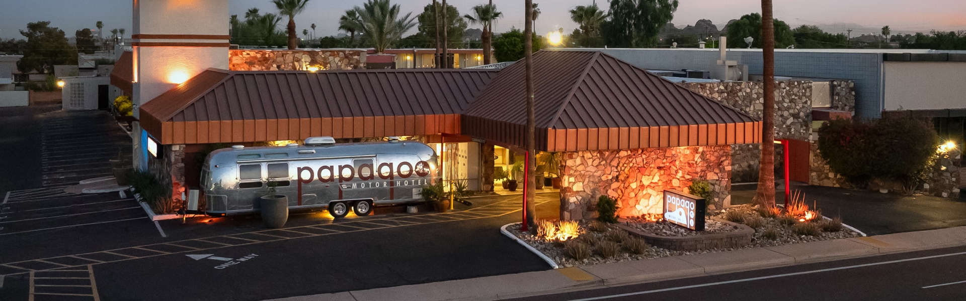 a building with a trailer parked in front of it