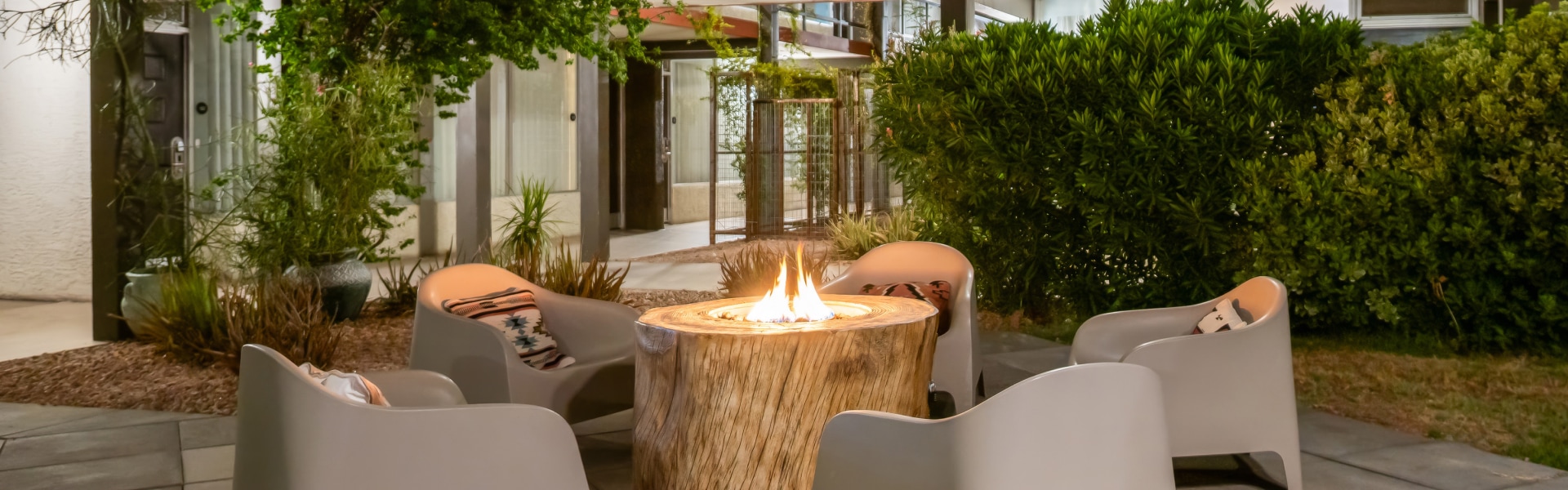 a fire pit in a courtyard