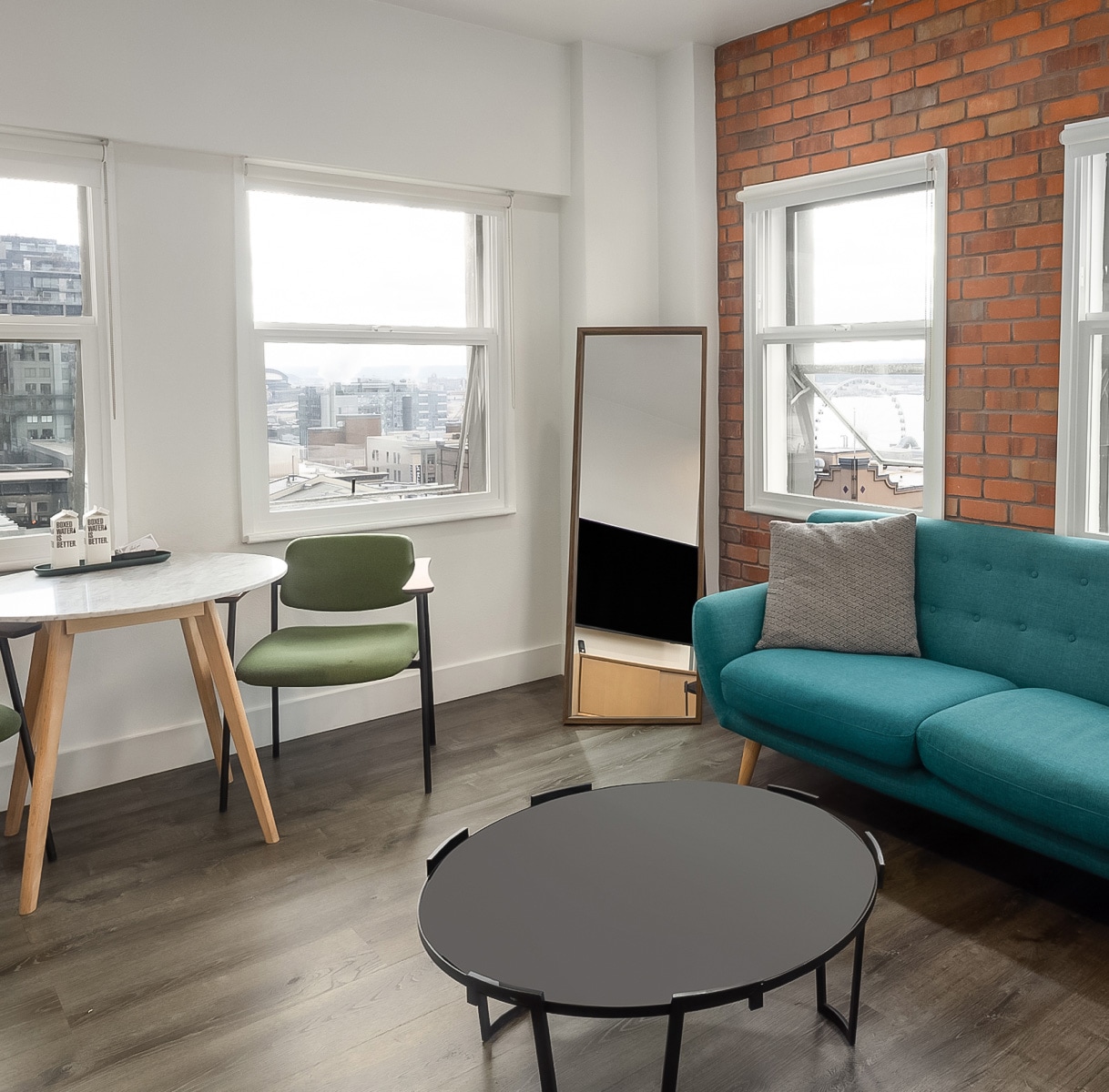 a room with a couch and a table
