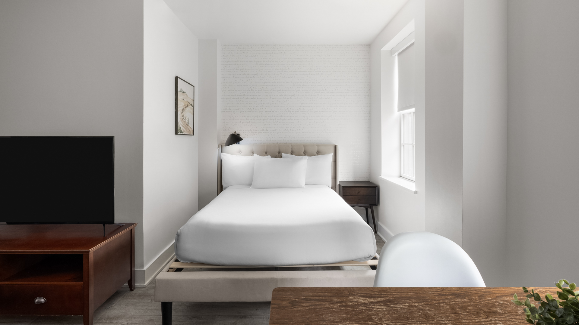 a bed in a room