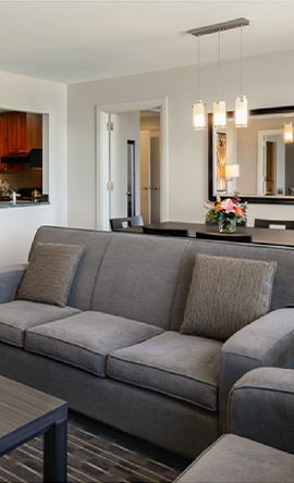 a grey couch in a living room