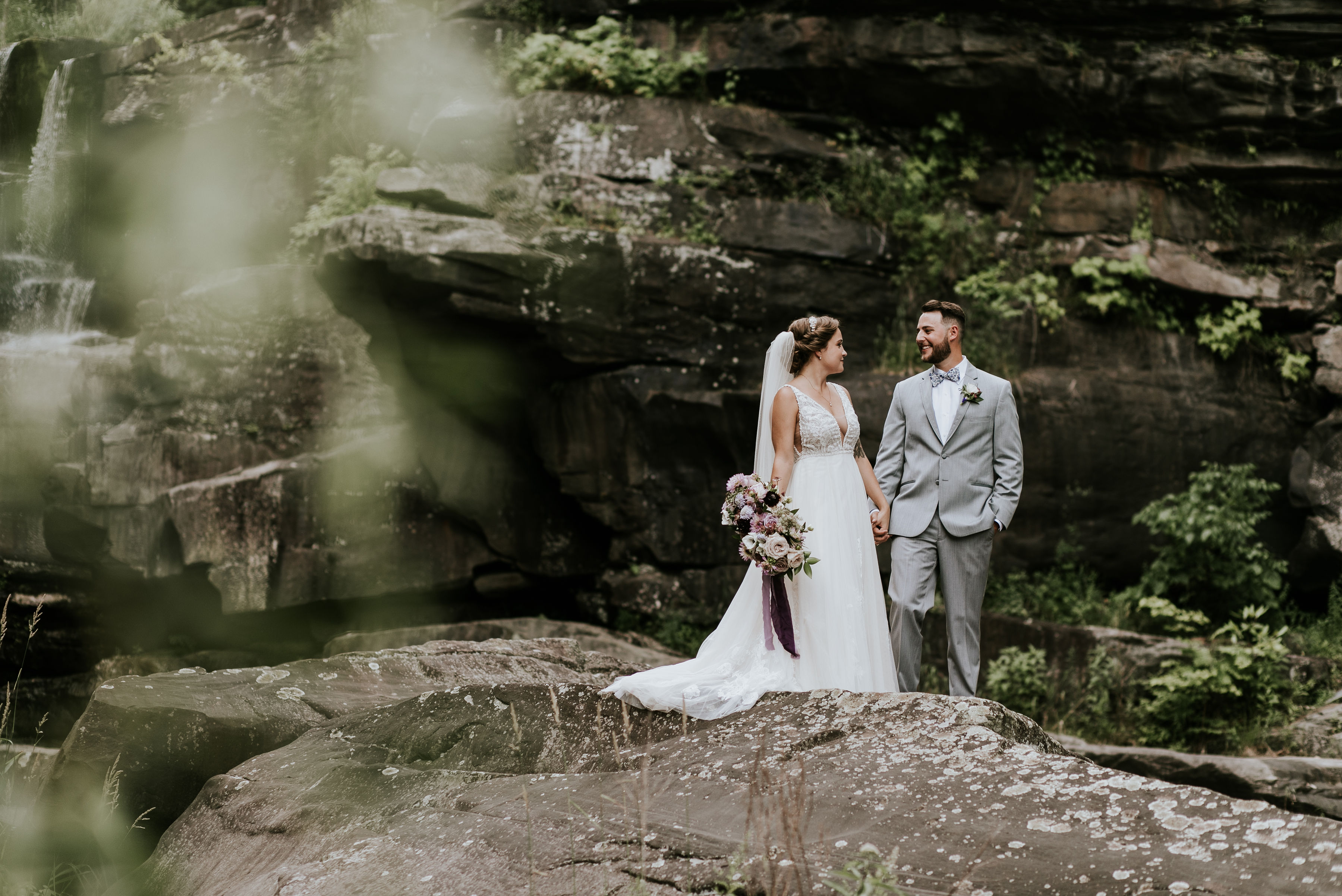 a man and woman in wedding dress