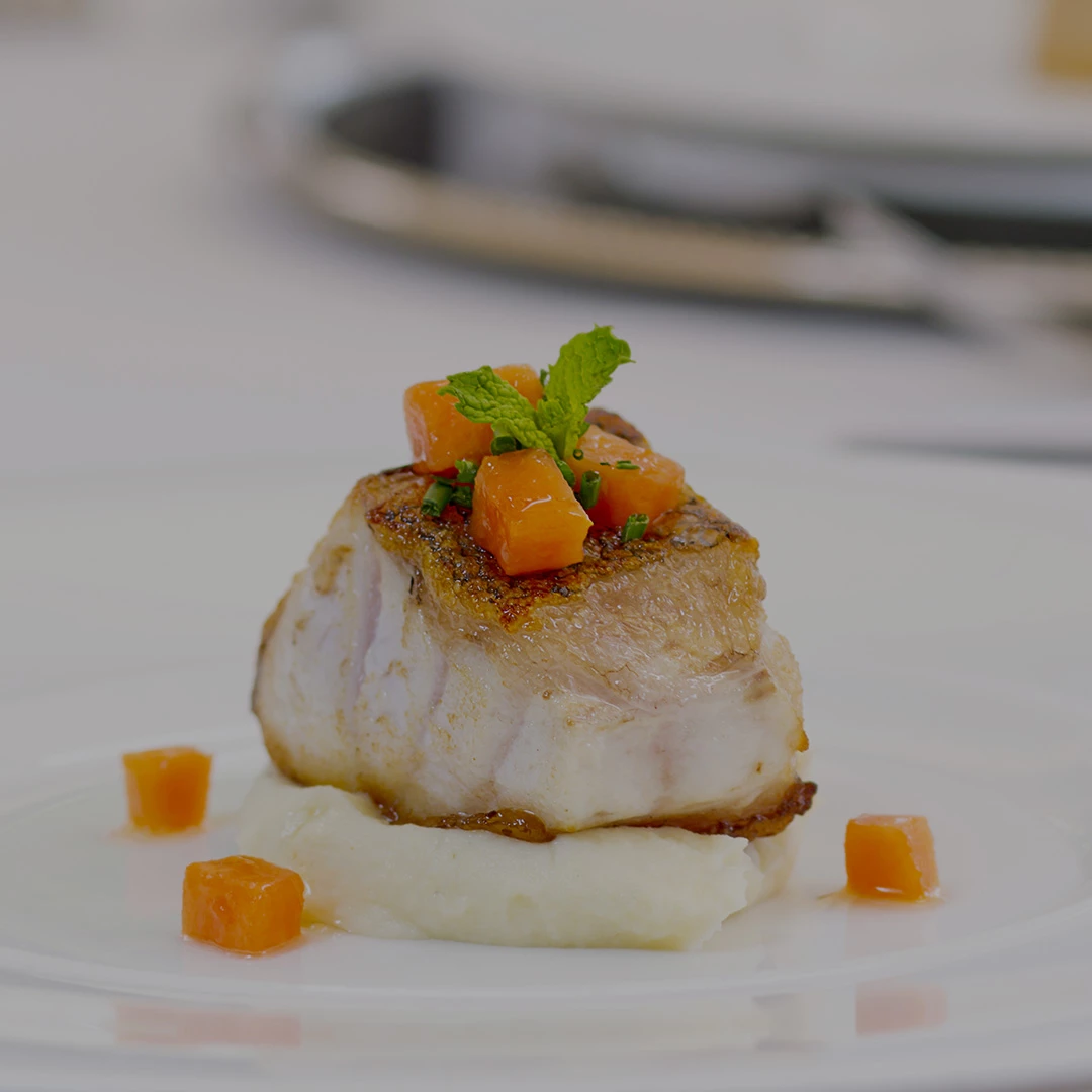a plate of food with a fork and knife