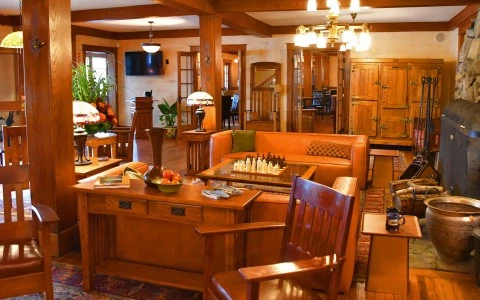 a room with a chess board and a couch