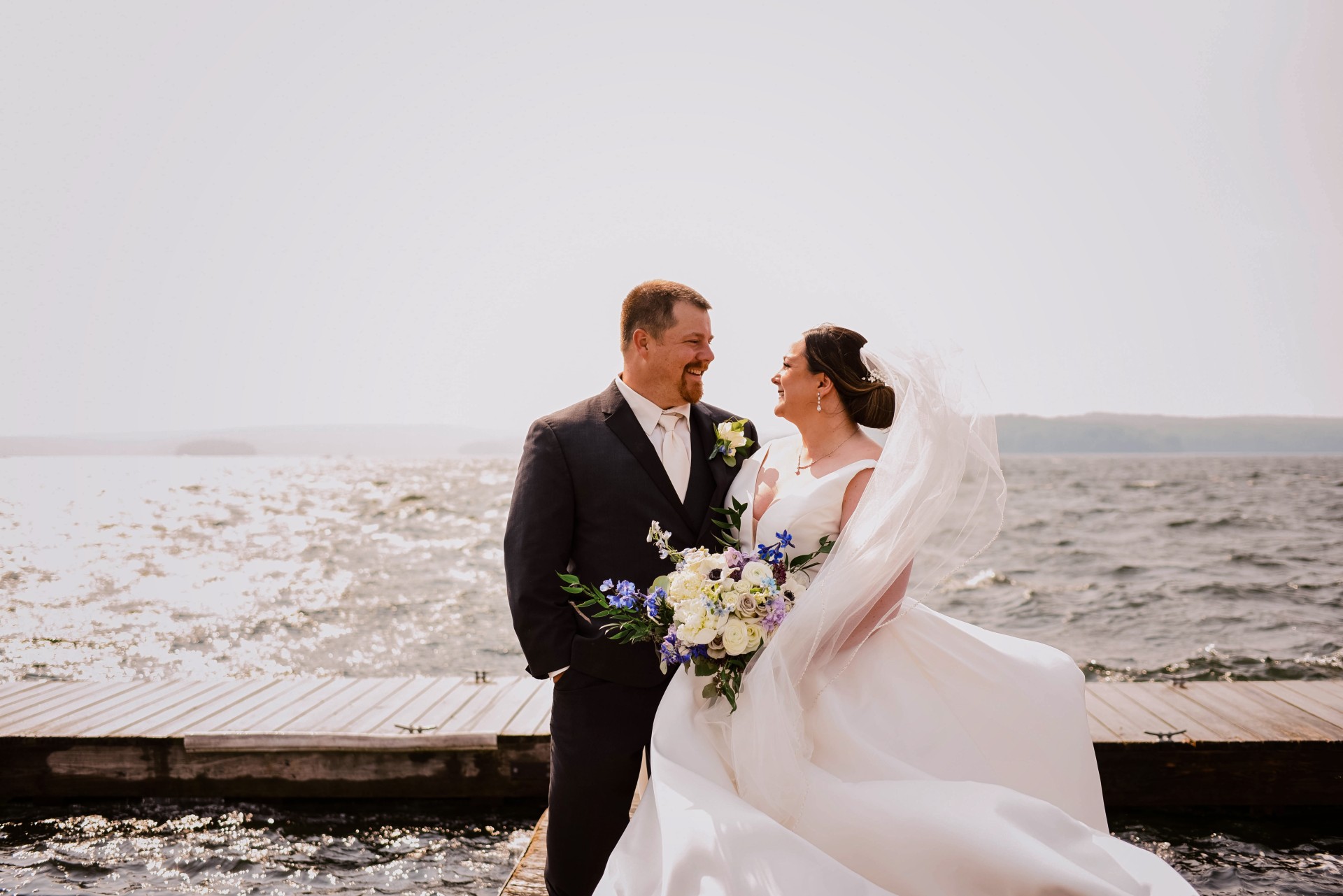 a man and woman in wedding attire