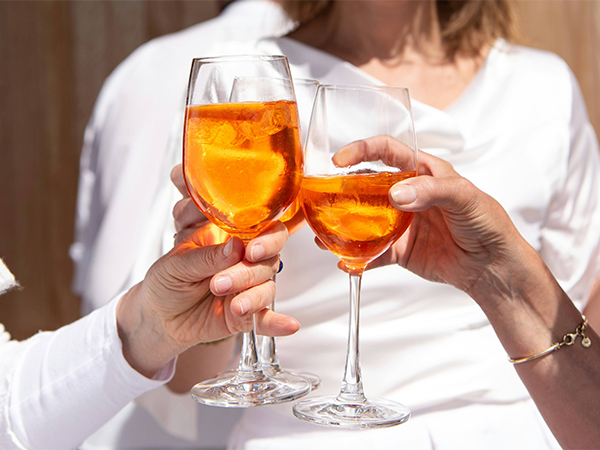 a pair of hands holding wine glasses