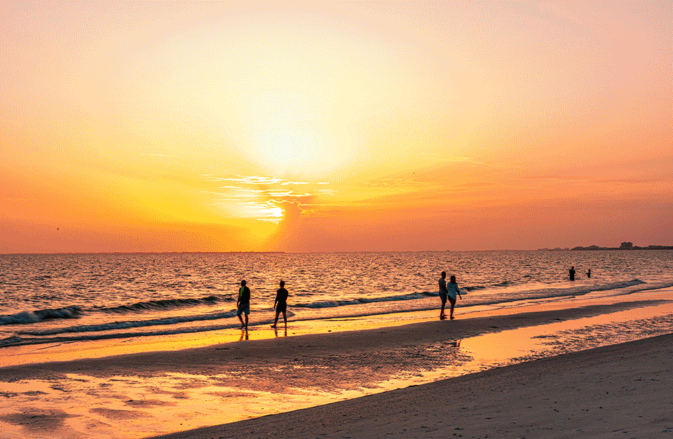 a group of people walking on a beach