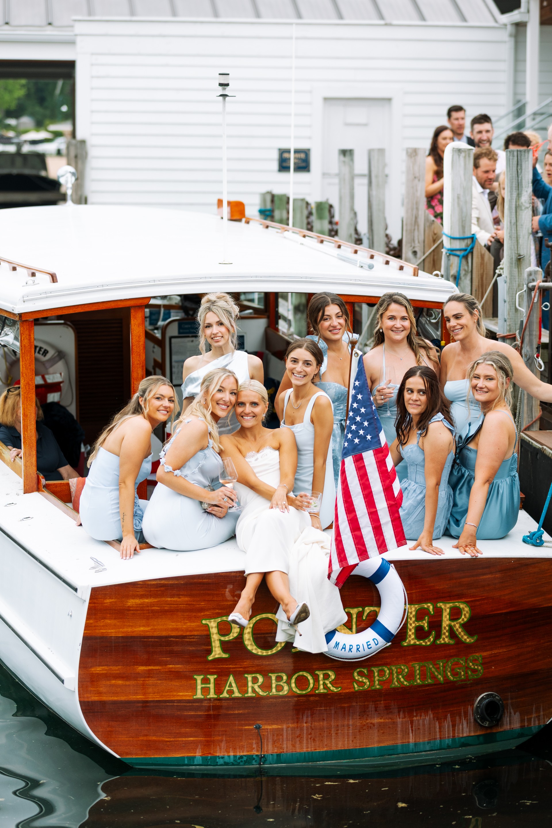 bride and bridal part on the boat