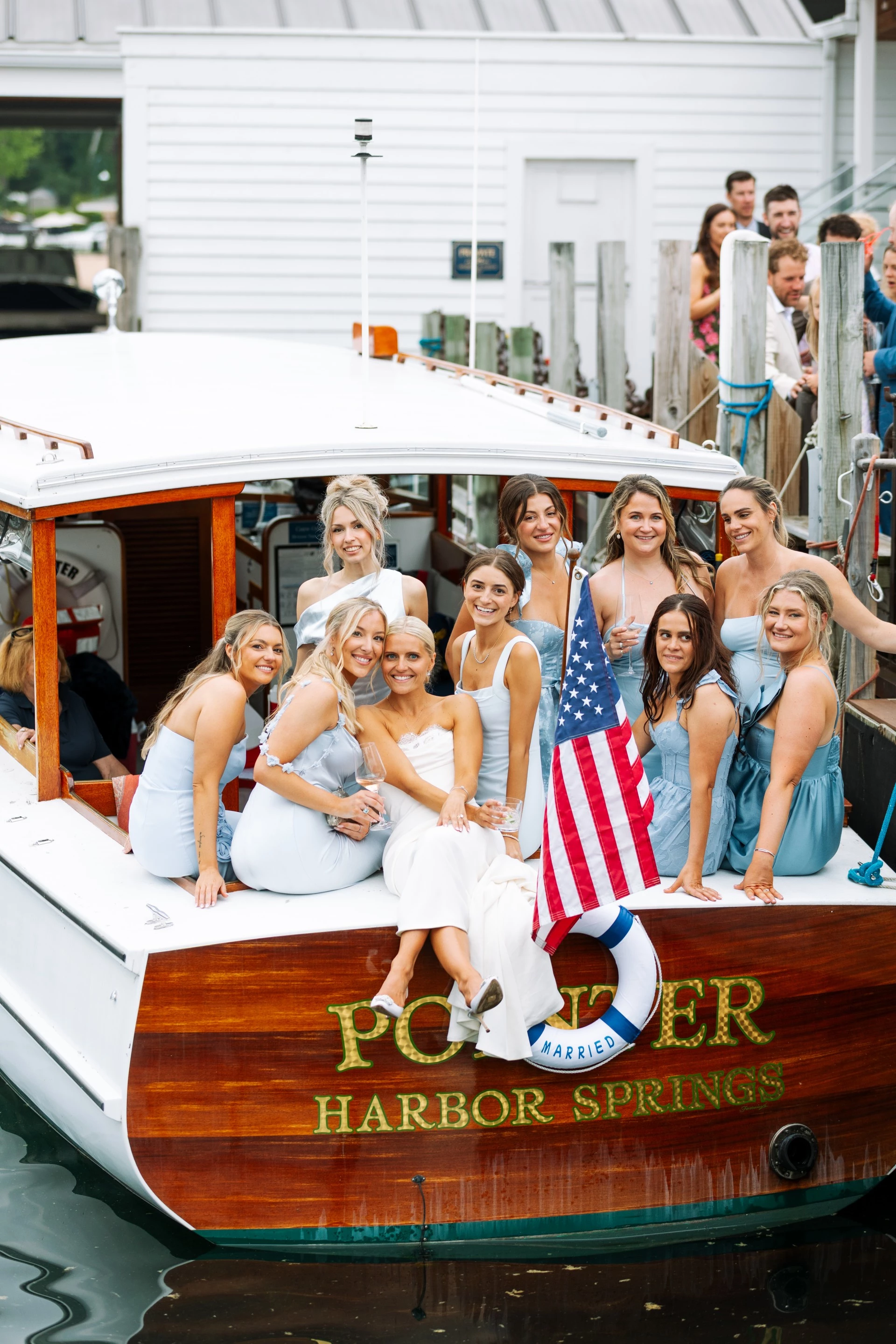 bride and bridal part on the boat