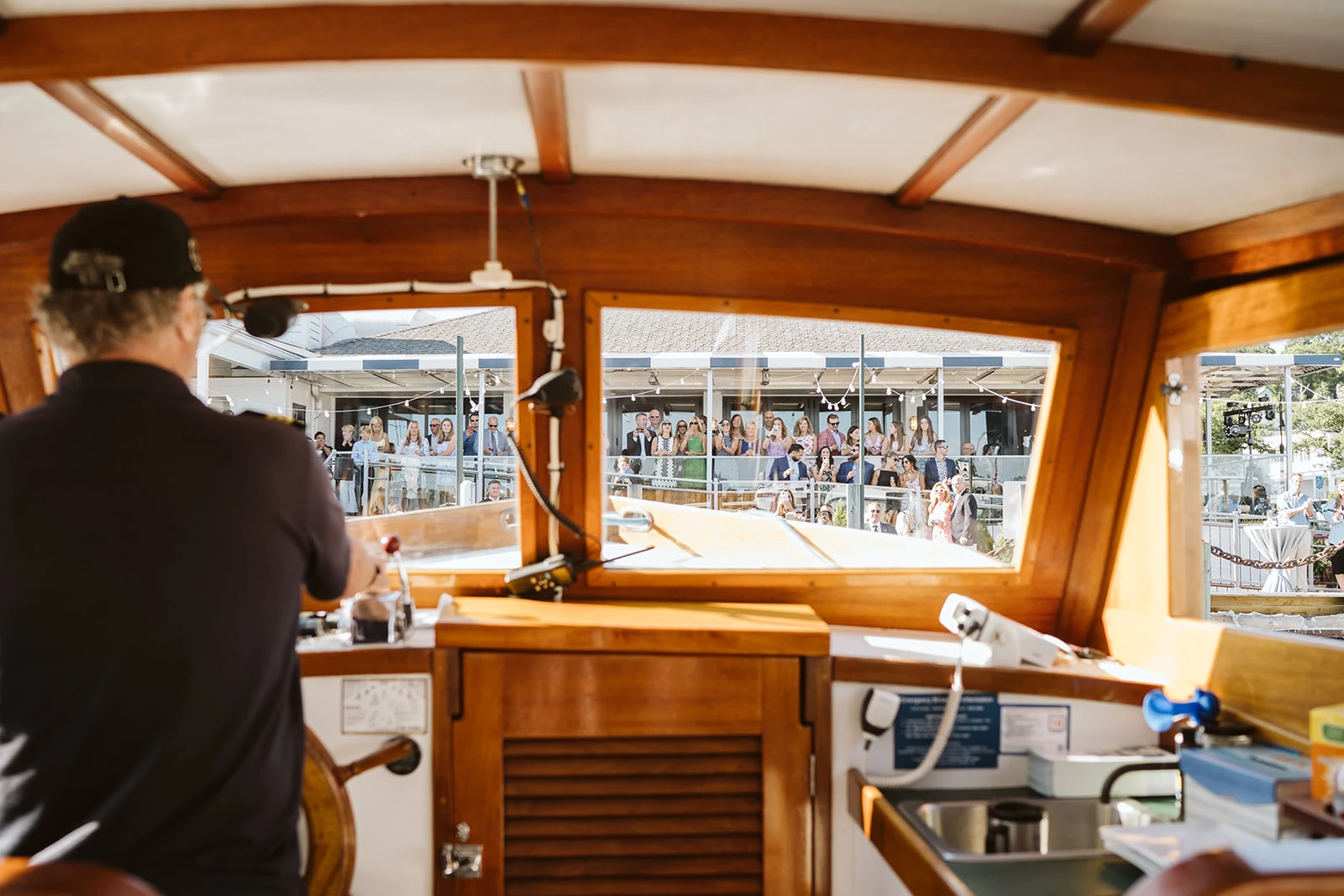 a boat with people in the background