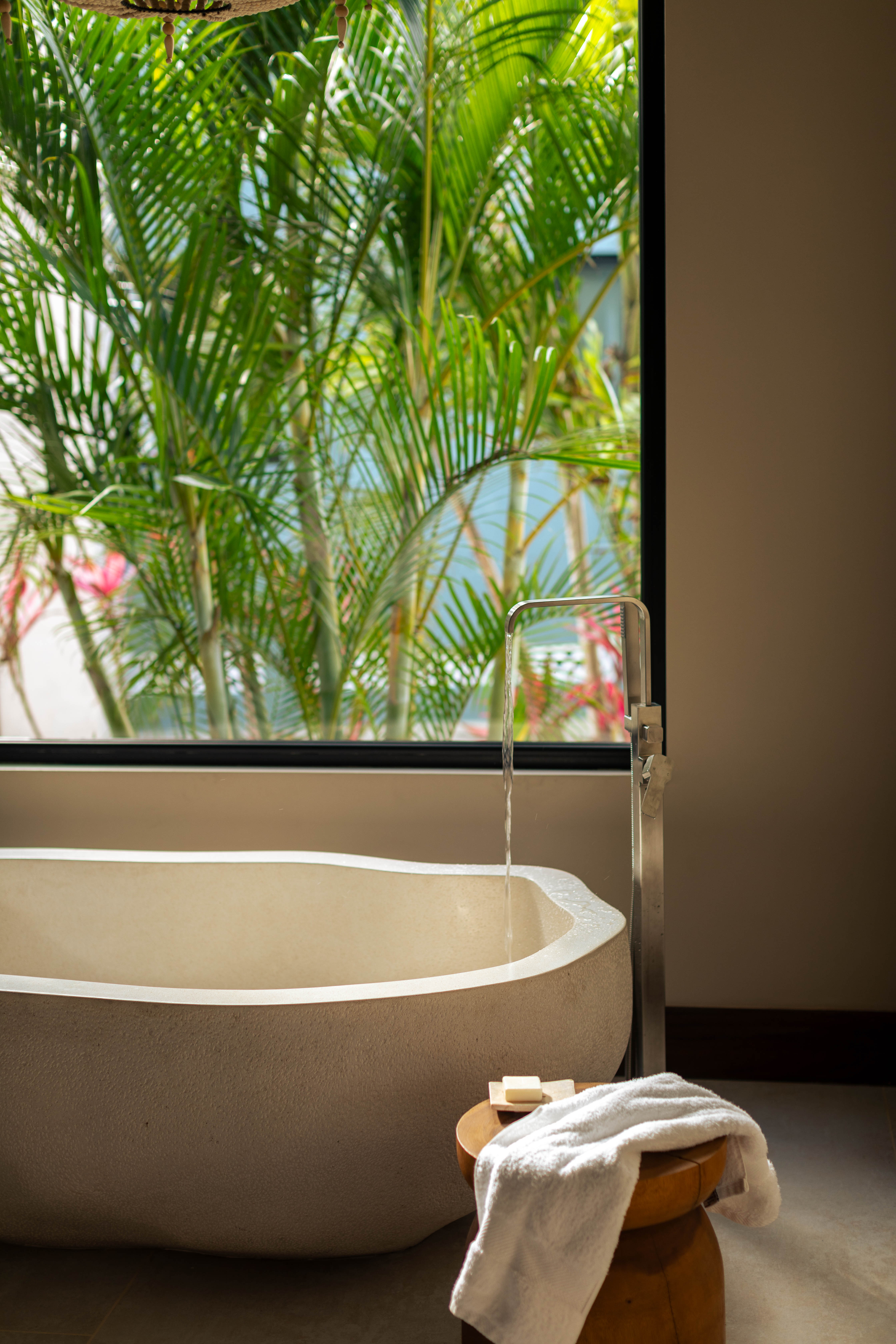 a bathtub with a faucet running out of it