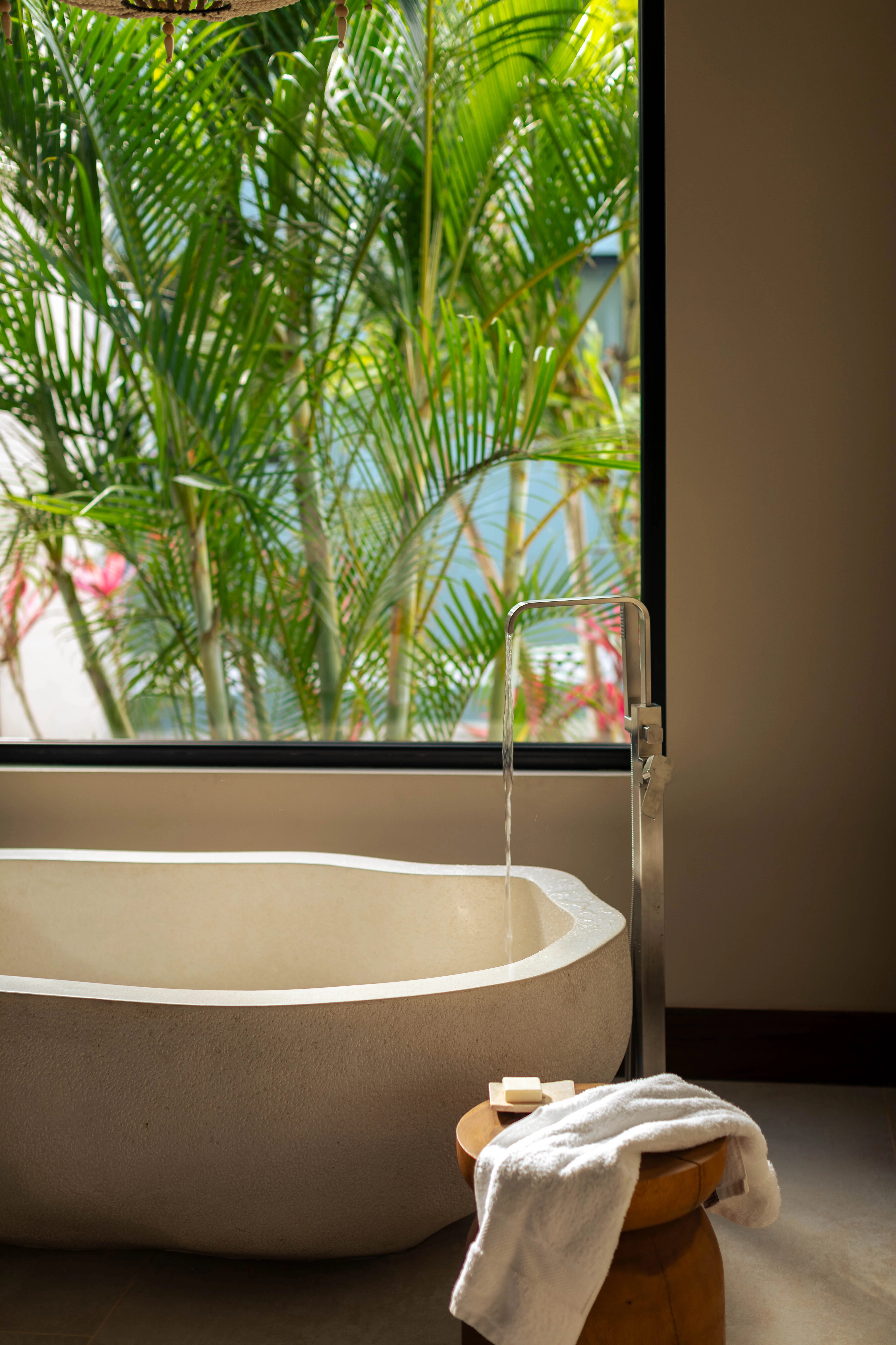 a bathtub with a faucet running out of it