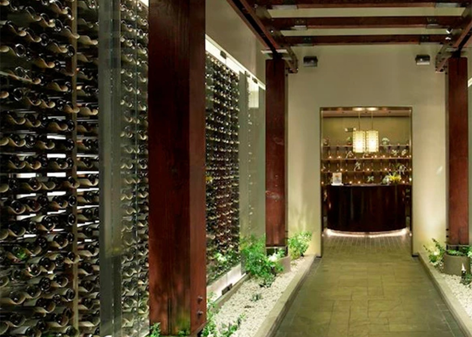 a room with a wine rack