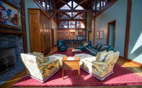 a room with a couch and a table