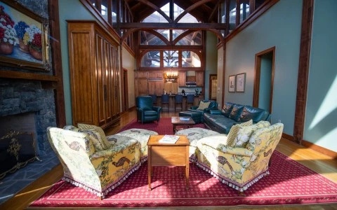 a room with a couch and a table