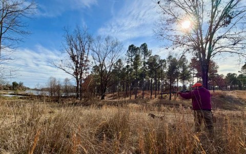 a person holding a gun in a field