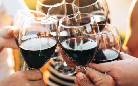 a group of people holding wine glasses