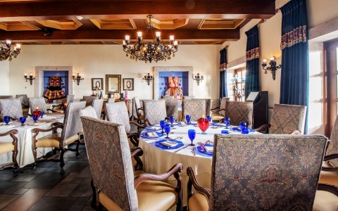 a room with a table set up