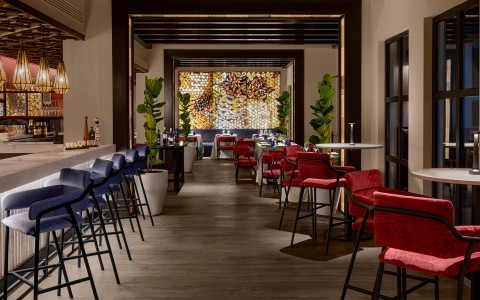 a room with tables and chairs
