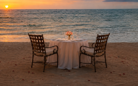 a table set up on a beach