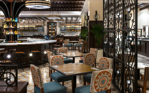 a restaurant with tables and chairs