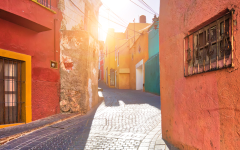 a street with colorful buildings