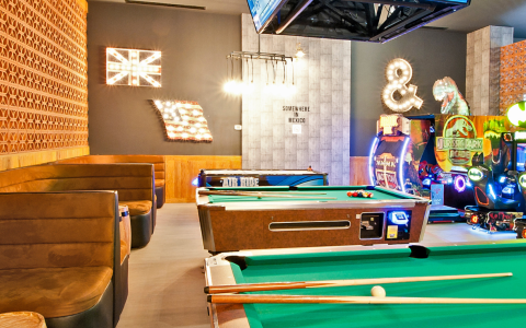 a pool table in a room