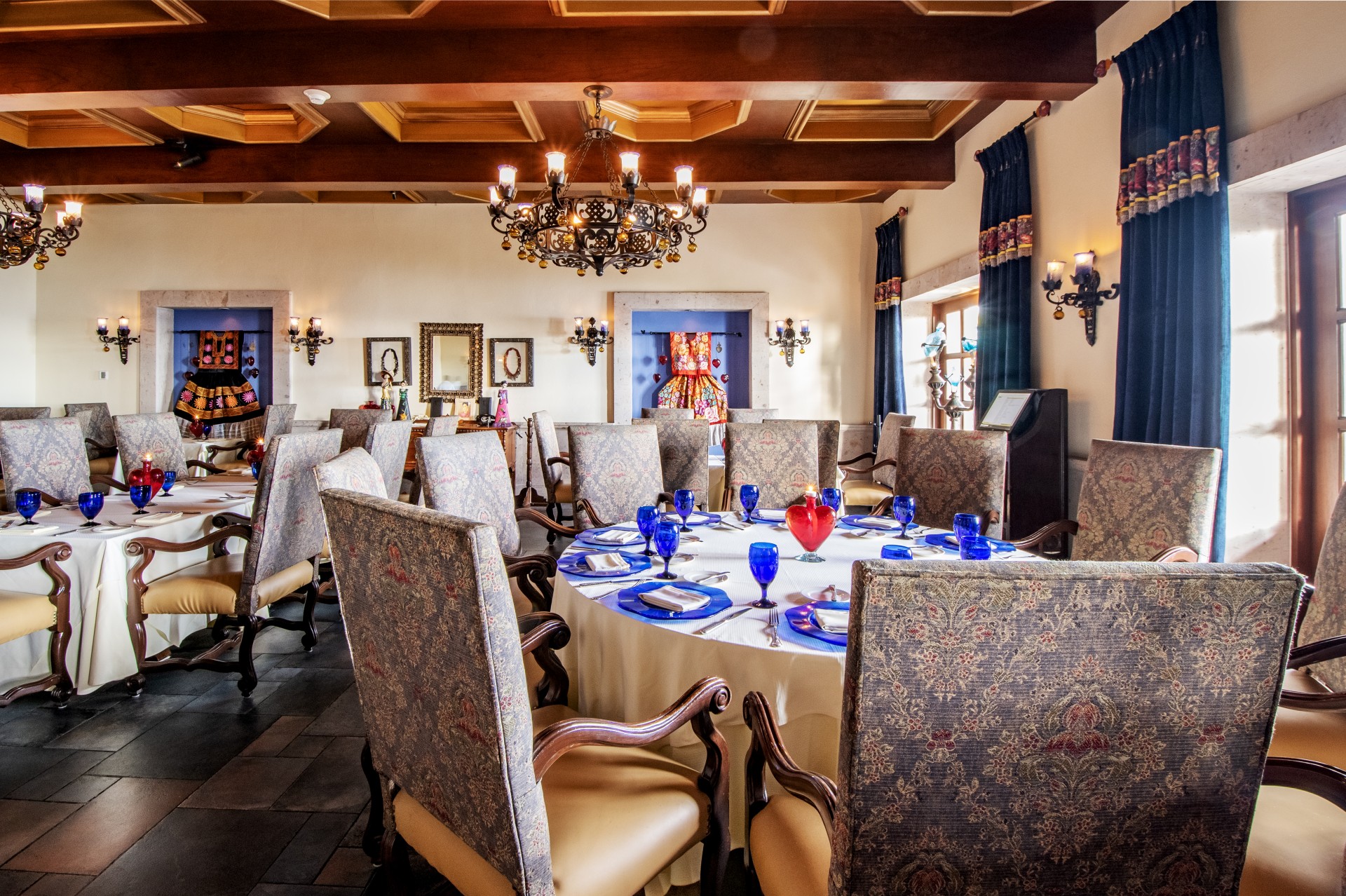 a room with a table set up