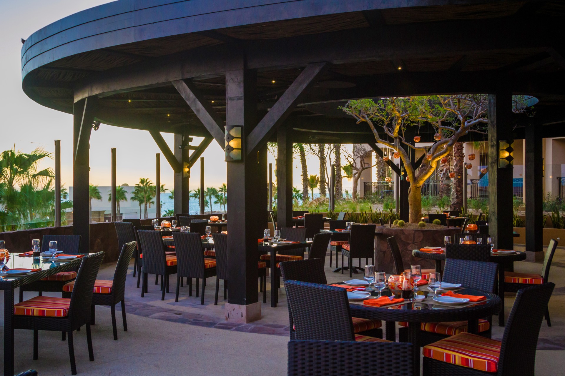 a restaurant with tables and chairs