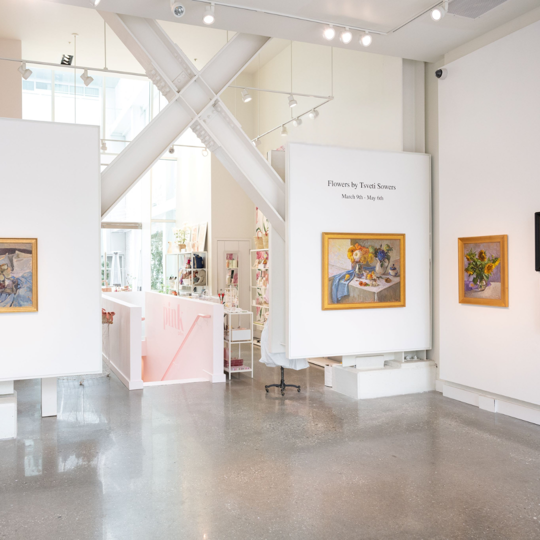 a room with art on the wall