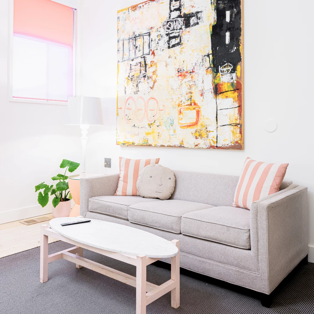 a couch and coffee table in a room