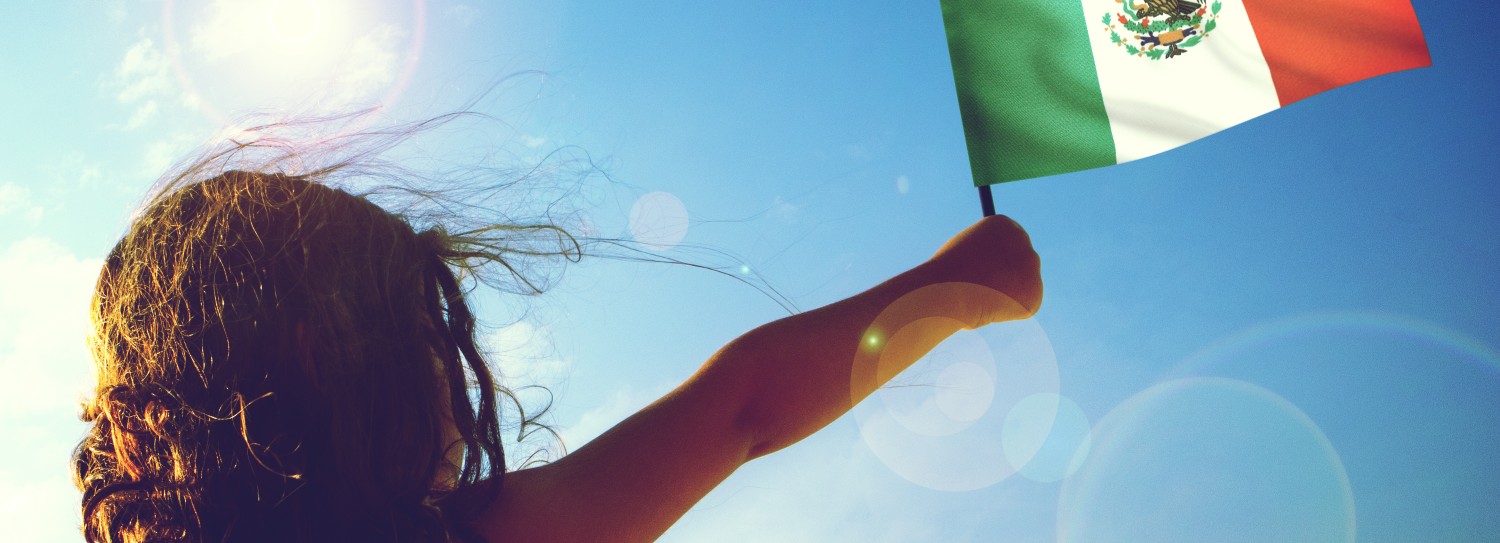 a girl holding a flag