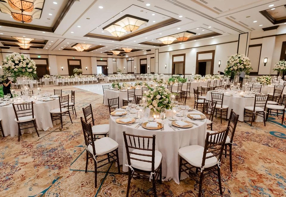 a large room with tables and chairs
