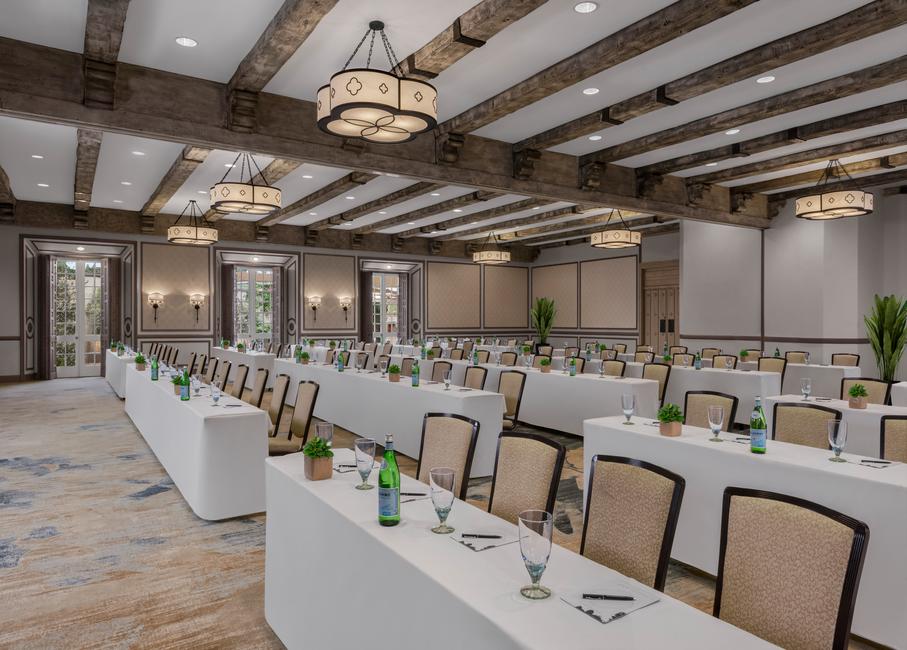 a room with tables and chairs
