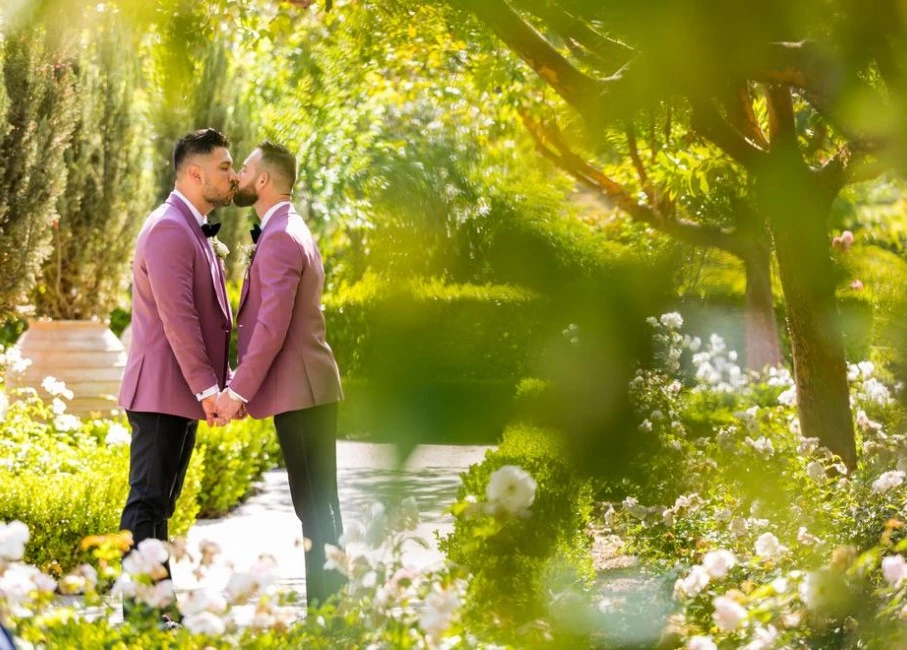 a man and woman kissing