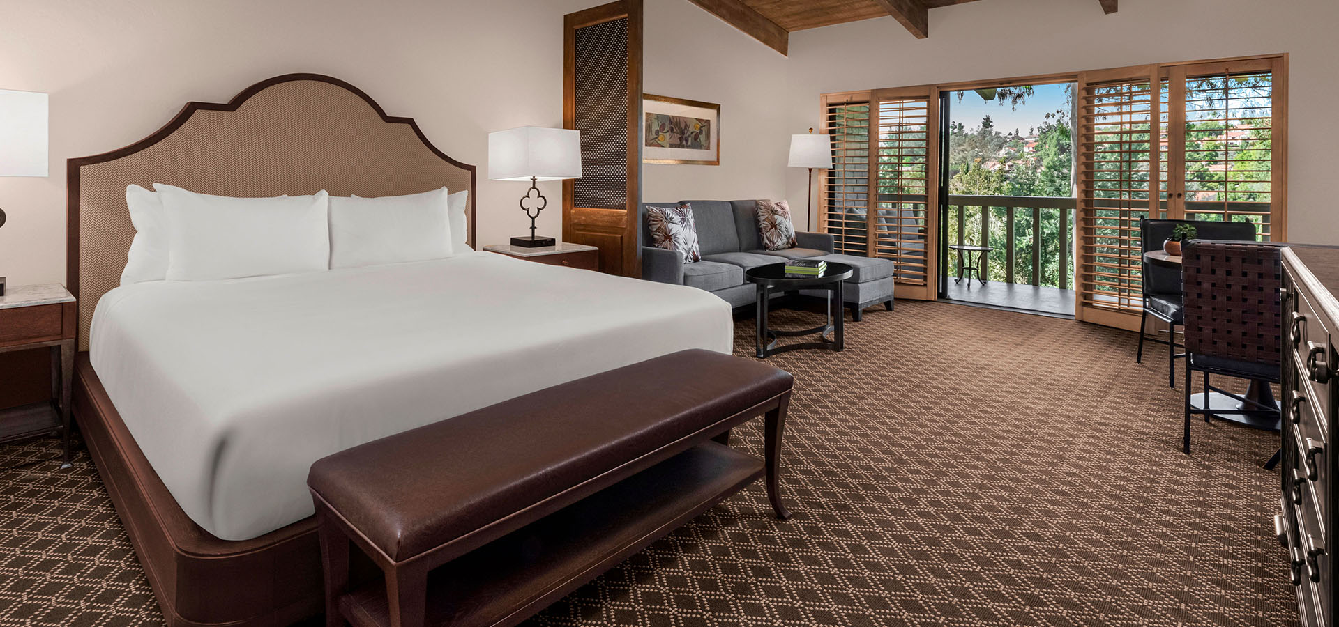 hotel room with king bed and access to the balcony