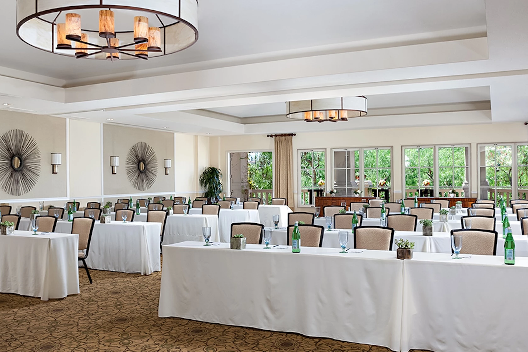 a room with tables and chairs