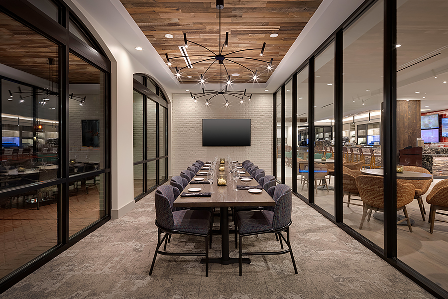 a room with a table and chairs