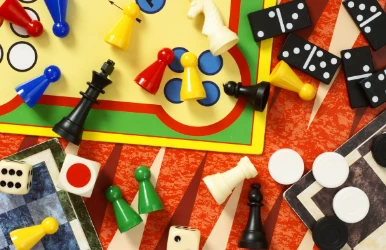 a group of colorful game pieces
