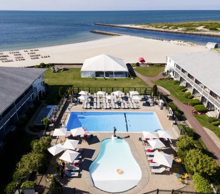 a swimming pool and a beach
