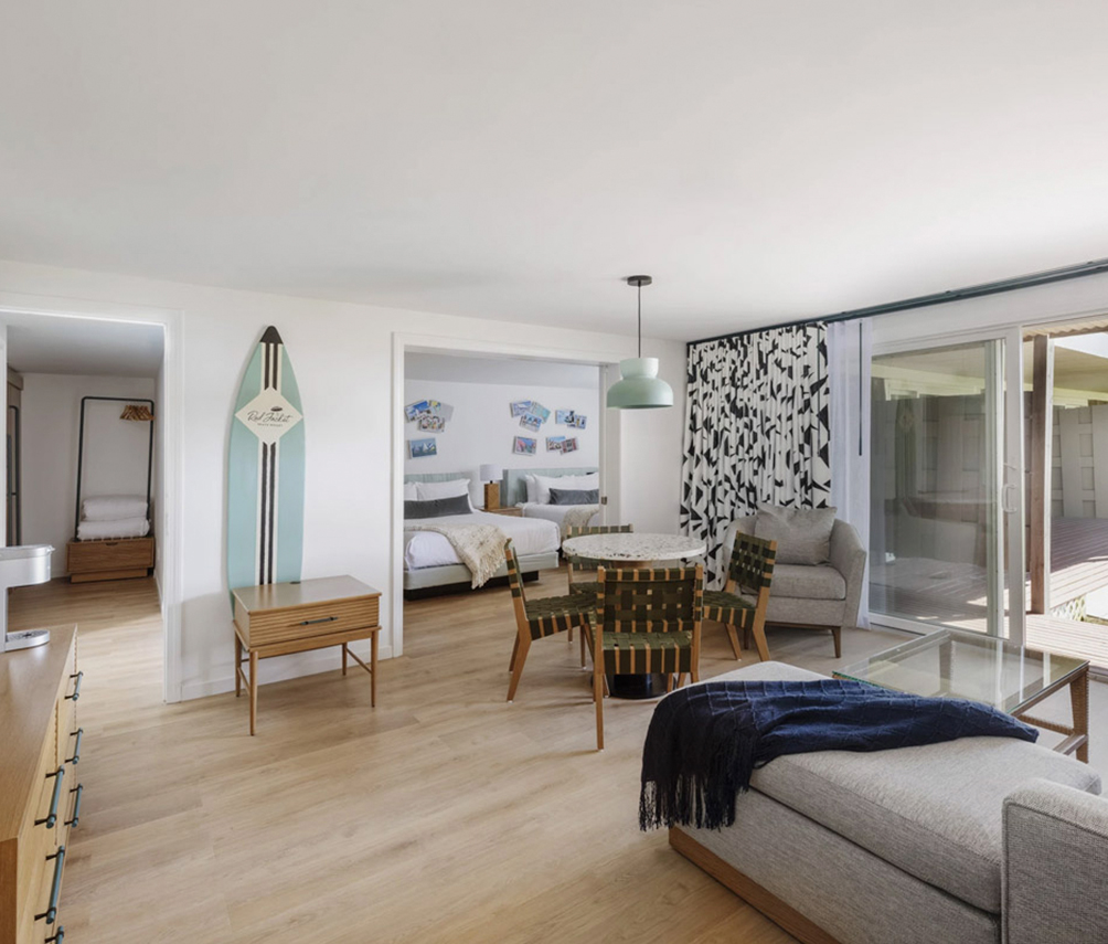 a room with a table and chairs